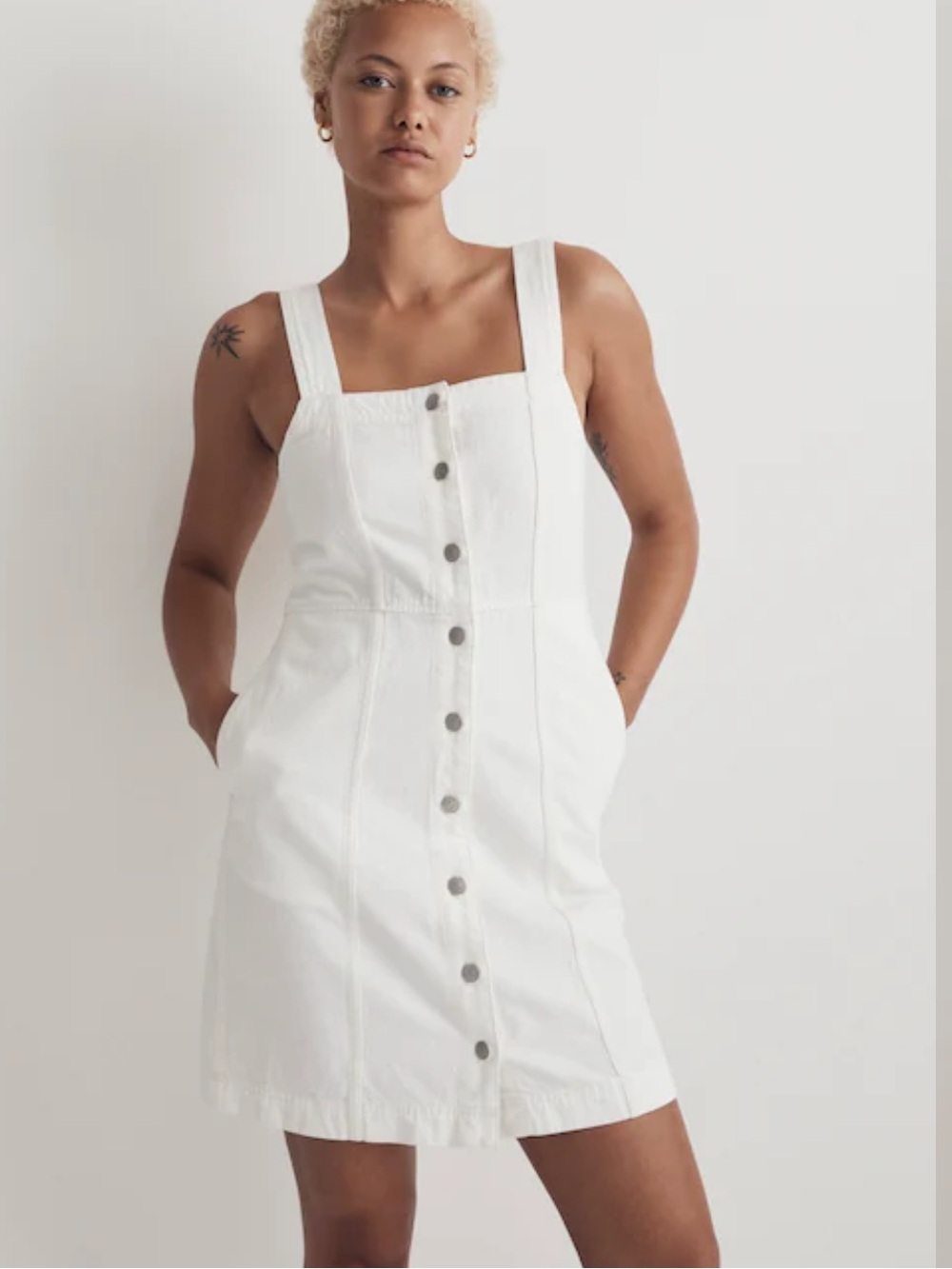 Madewell Denim Square-Neck Sleeveless
Mini Dress in Tile White New with Tags